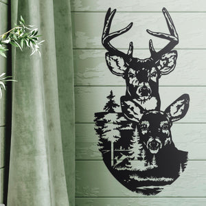 Woodland Deer Family Silhouette Wall Art