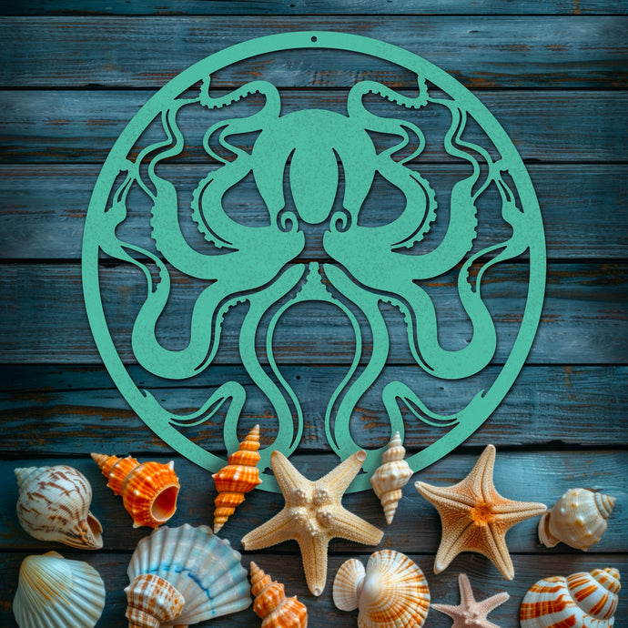 Octopus Round Frame Round Lake Decor | Personalized Metal Signs