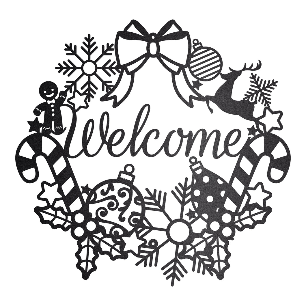 Ornamental Christmas Welcome Wreath Sign