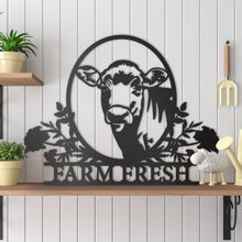 Load image into Gallery viewer, Farm Fresh Floral Cow Sign
