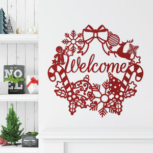 Ornamental Christmas Welcome Wreath Sign